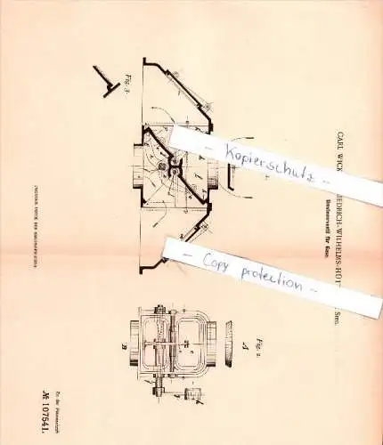 Original Patent - Carl Wicke in Friedrich Wilhelms Hütte a. d. Sieg , 1898 , Feuerungsanlagen , Heizungsbau , Troisdorf