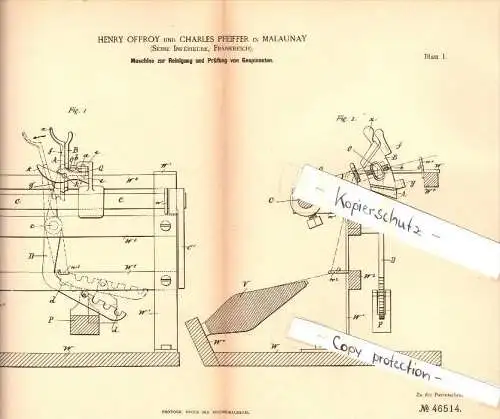 Original Patent - Henry Offroy à Ch. Pfeiffer in Malaunay ,1888, Machine pour le nettoyage et l'essai pour la filature !