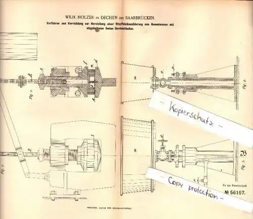 Original Patent - W. Holzer in Dechen / Saarland ,1890, Stopfbüchsenliderung , Maschinenbau , Neunkirchen , Saarbrücken