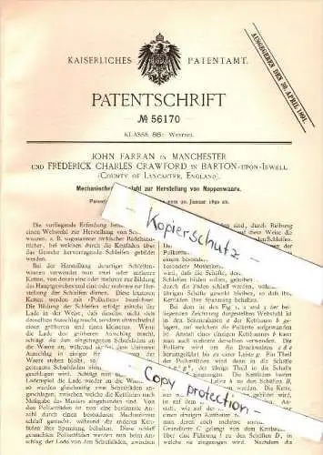 Original Patent -F. Crawford in Barton upon Irwell ,1890, mechanical loom, weaving , J. Farran in Manchester , Lancaster