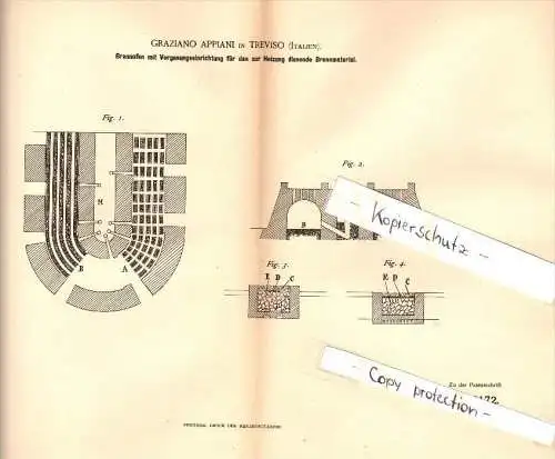 Original Patent - Graziano Appiani in Treviso , Italia , 1890 , Kiln gassificatore, mattoni, argilla !!!