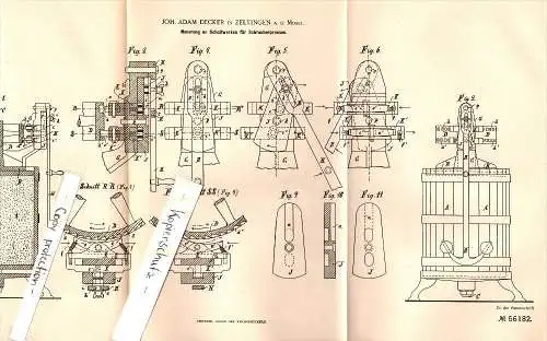 Original Patent - Joh. Adam Decker in Zeltingen a.d. Mosel , 1890, Schaltwerk für Presse , Rachtig !!!