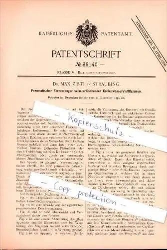 Original Patent - Dr. Max Zistl in Straubing , 1894 , Fernerzeuger , Beleuchtung !!!