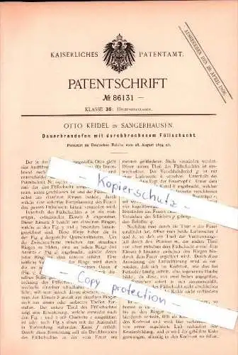 Original Patent - Otto Keidel in Sangerhausen , 1894 ,  Dauerbrandofen mit durchbrechendem Füllschacht !!!