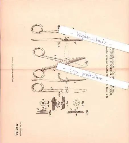 Original Patent - Jetter & Scheerer in Tuttlingen , 1895 ,  Verschluß für Scheeren, Zangen !!!