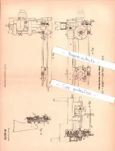 Original Patent - Robert Gutekunst in Owen u. Teck  , 1887 , Selbstthätige Kopiermaschine , Metallbau !!!