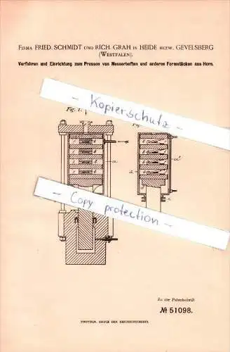 Original Patent - Fried. Schmidt und R. Grah in Heide , 1889 ,  Verfahren zum Pressen v. Messerheften !!