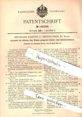 Original Patent - B. Kämpfer in Obernetphen / Netphen , 1905 , Schultafel für Karten , Schule , Kr. Siegen !!!