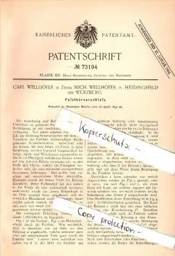 Original Patent - Carl Wellhöfer in Heidingsfeld b. Würzburg ,1893 , Türverschluß für Fässer , Weinfass , Wein , Lager !