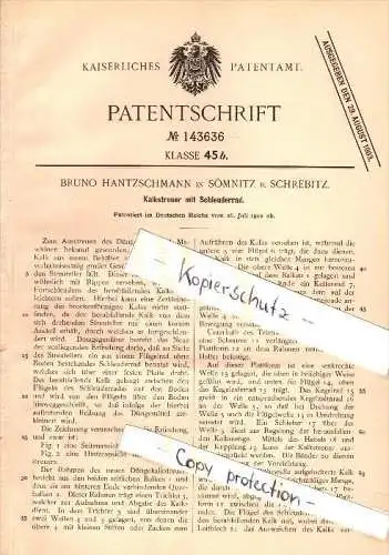 Original Patent - Bruno Hantzschmann in Sömnitz b. Schrebitz / Ostrau , 1902 , Kalkstreuer , Dünger , Landwirtschaft !!!