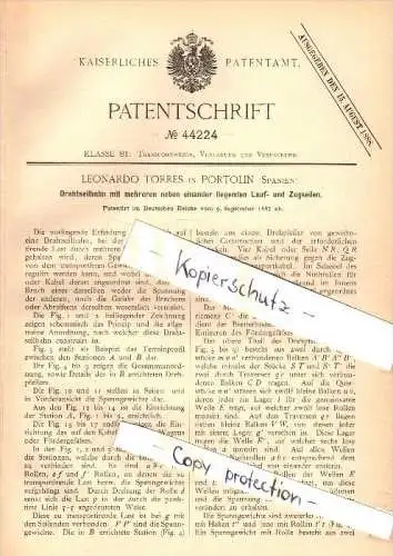 Original Patent - L. Torres en Portolin , 1887 , El tranvía con varias cuerdas de funcionamiento , Molledo !!!