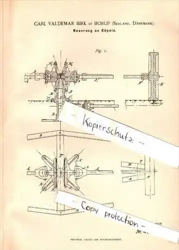 Original Patent - Carl Valdemar Birk in Borup Sogn , 1888 , Neuerung an Göpel , Gasmaschine , Dänemark !!!