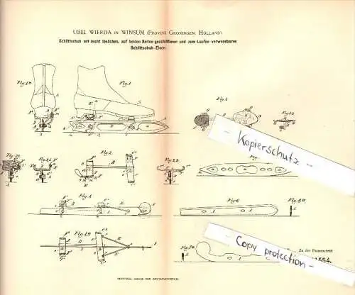 Original Patent - Ubel Wierda in Winsum , 1891 , Schlittschuh , Eiskunstlauf , Eislauf , Provinz Groningen !!!