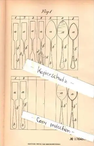 Original Patent -H.A. Erbe , Löffelfabrik in Schmalkalden und Mochalla , 1904 , Löffel - und Gabelherstellung , Besteck