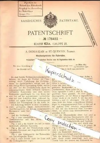 Original Patent - : A. Didierjean à Saint Quentin , 1904 , Transmission pour vélo , bicycle !!!