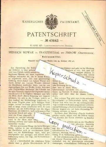 Original Patent - Heirich Nowak in Franzensthal b. Zbirow / Zbiroh , 1887 , Reblaus - Mittel , Landwirtschaft , Agrar !!