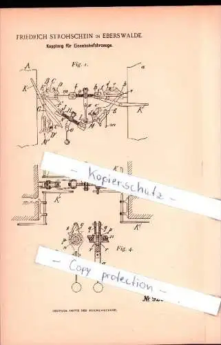 Original Patent - Friedrich Strohschein in Eberswalde , 1896 ,  Kupplung für Eisenbahn , Zug , Bahn !!!