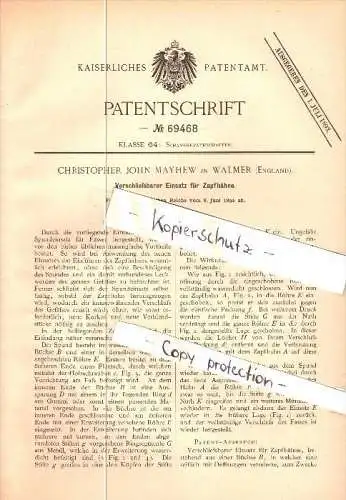 Original Patent - Ch. J. Maythew in Walmer , 1892 , lockable tap , beer , pup , Dover !!