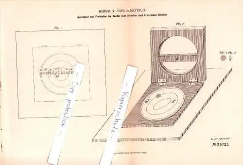 Original Patent - Heinrich Obier in Militsch / Milicz ,1885, Instrument für Schießstand , Schützenzunft , Schützenverein