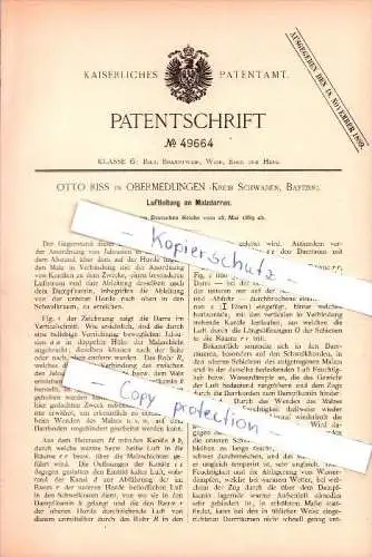 Original Patent - Otto Riss in Obermedlingen / Medlingen , 1889 , Leitung für Malzdarren , Bier , Brauerei , Alkohol !!!