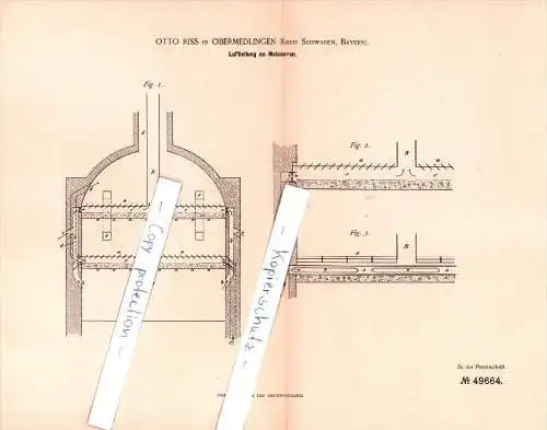 Original Patent - Otto Riss in Obermedlingen / Medlingen , 1889 , Leitung für Malzdarren , Bier , Brauerei , Alkohol !!!