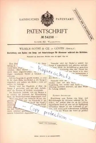 Original Patent - Wilhelm Rothe & Cie in Güsten , Saale-Wipper , 1890 , Spülapparat für Leitungen , Abwasser  !!!