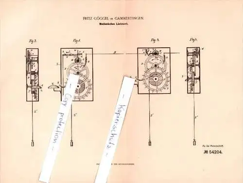 Original Patent -  Fritz Göggel in Gammertingen , 1890 , mechanisches Läutewerk , Alarm , Eisenbahn , Sigmaringen !!!