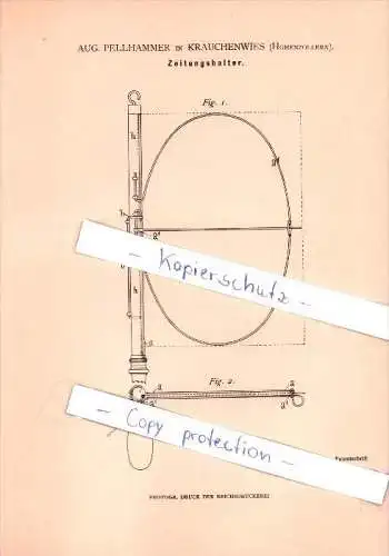 Original Patent - A. Pellhammer in Krauchenwies , Hohenzollern , 1882 , Halter für Zeitung , Sigmaringen !!!