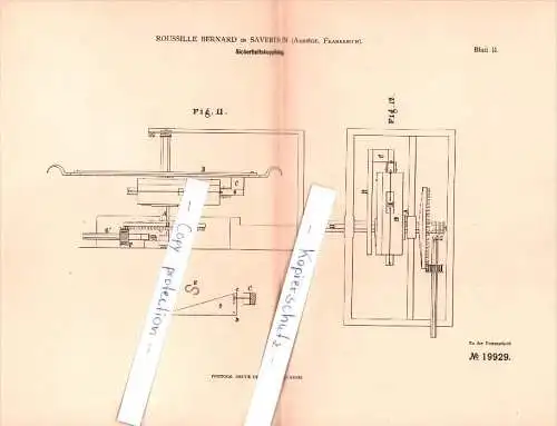 Original Patent - Roussille Bernard dans Saverdun , Ariege , 1881 , embrayage de sécurité , génie mécanique !!!