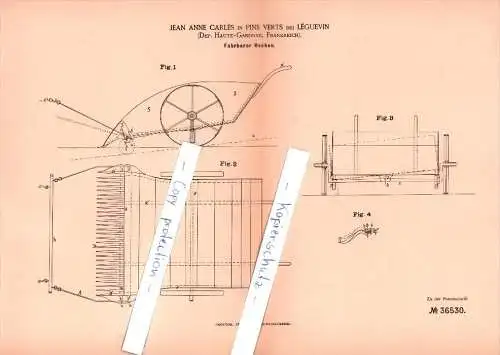 Original Patent - J.A. Charles dans Pins Verts b. Léguevin , 1885 , râteau roues , agriculture !!!