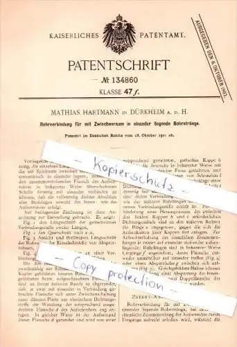 Original Patent - Mathias Hartmann in Bad Dürkheim a.d. Haardt , 1901 , Rohrverbindung , Rohre , Tiefbau !!!