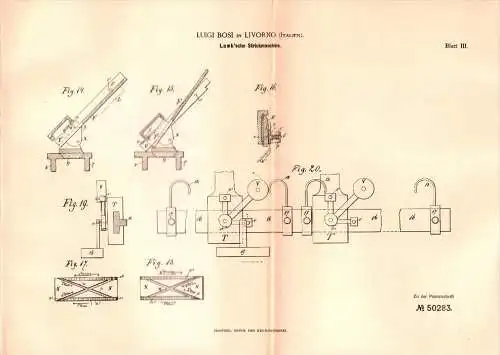 Original Patent -  Luigi Bosi in Livorno / Italia , 1888 , Macchina per maglieria !!!