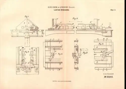 Original Patent -  Luigi Bosi in Livorno / Italia , 1888 , Macchina per maglieria !!!