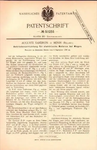 Original Patent - Auguste Sandron in Menin / Menen , Belgien , 1888 , Antrieb für Eisenbahn !!