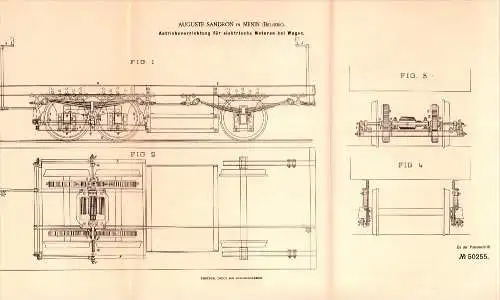 Original Patent - Auguste Sandron in Menin / Menen , Belgien , 1888 , Antrieb für Eisenbahn !!