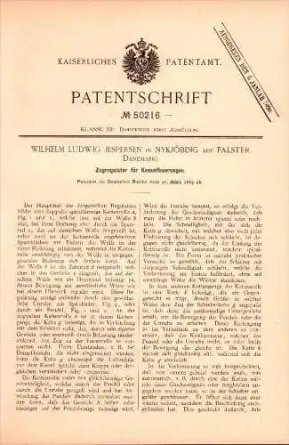 Original Patent - Wilhelm Ludwig Jespersen in Nyköbing auf Falster , 1889 , Regulator für Feuerung , Nykøbing Falster  !