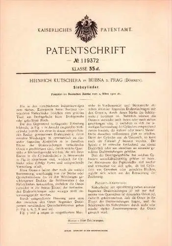 Original Patent -  Heinrich Kutschera in Bubna b. Prag , 1900 , Siebcylinder , Sieb !!!