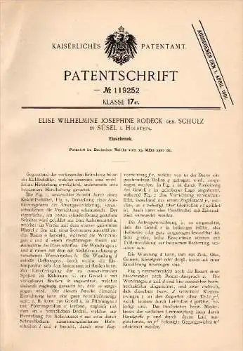 Original Patent - E.W. Rodeck in Süsel i. Holstein , 1900 , Eisschrank , Kühlschrank , Kühlhaus !!