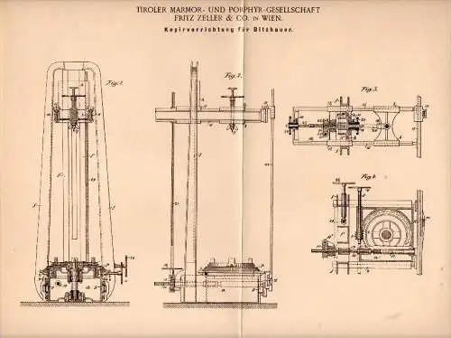 Original Patent - Tiroler Marmor- und Porphyr-Gesellschaft Fritz Zeller & Co in Wien , 1901 , Bildhauer - Kopierapparat