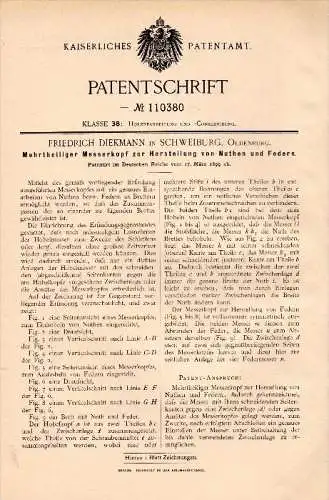 Original Patent - Friedrich Diekmann in Schweiburg b. Jade , 1899 , Messerkopf für Bretter , Tischlerei , Holz !!!