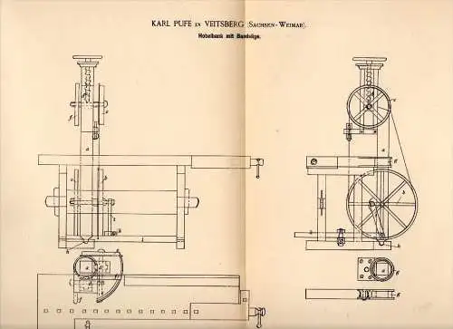 Original Patent - Karl Pufe in Veitsberg , Sachsen - Weimar ,1887, Hobelbank mit Bandsäge , Tischlerei , Tischler , Holz