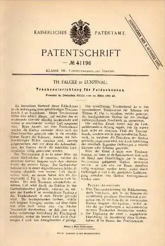 Original Patent - Th. Falcke in Lunzenau , 1887 , Trockner für Feldscheune , Scheune , Landwirtschaft !!!