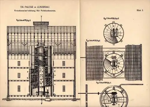 Original Patent - Th. Falcke in Lunzenau , 1887 , Trockner für Feldscheune , Scheune , Landwirtschaft !!!