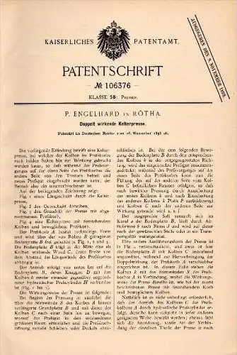 Original Patent - P. Engelhard in Rötha , 1898 , Kelterpresse , Presse !!!