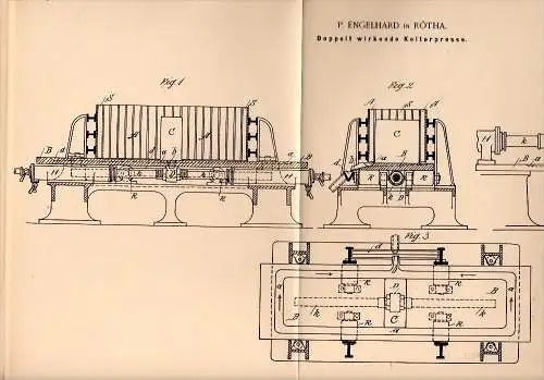 Original Patent - P. Engelhard in Rötha , 1898 , Kelterpresse , Presse !!!