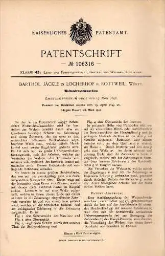 Original Patent - B. Jäckle in Locherhof b. Eschbronn , 1899 , Walzen - Dreschmaschine , Landwirtschaft , Rottweil !!!