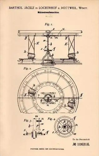 Original Patent - B. Jäckle in Locherhof b. Eschbronn , 1899 , Walzen - Dreschmaschine , Landwirtschaft , Rottweil !!!