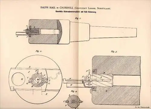 Original Patent - Ralph Hall in Crosshill near Lanark ,1890 , Closure for gun , cannon , Scotland  !!!