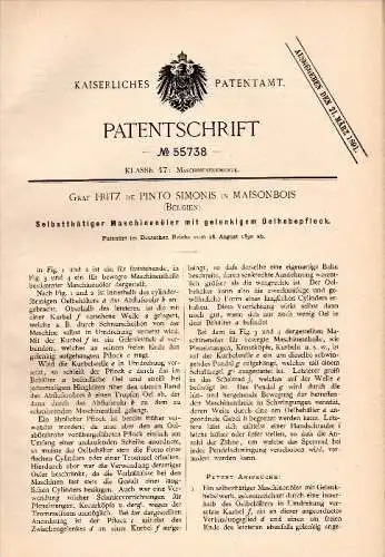 Original Patent - Graf Fritz de Pinto Simonis in Maisonbois , 1890 , Maschinenöler , maison en bois !!!