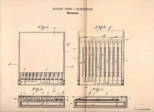 Original Patent - August Teppe in Hofgeismar , 1898 , Ordner für Marken , Briefmarken , Briefmarke !!!